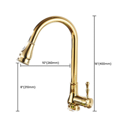 Brushed Gold Kitchen Faucet High Arc Spout with Pull-Down Sprayer