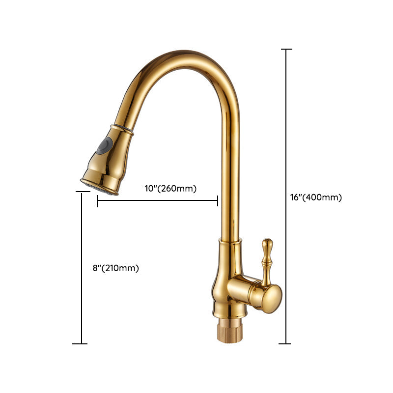 Brushed Gold Kitchen Faucet High Arc Spout with Pull-Down Sprayer