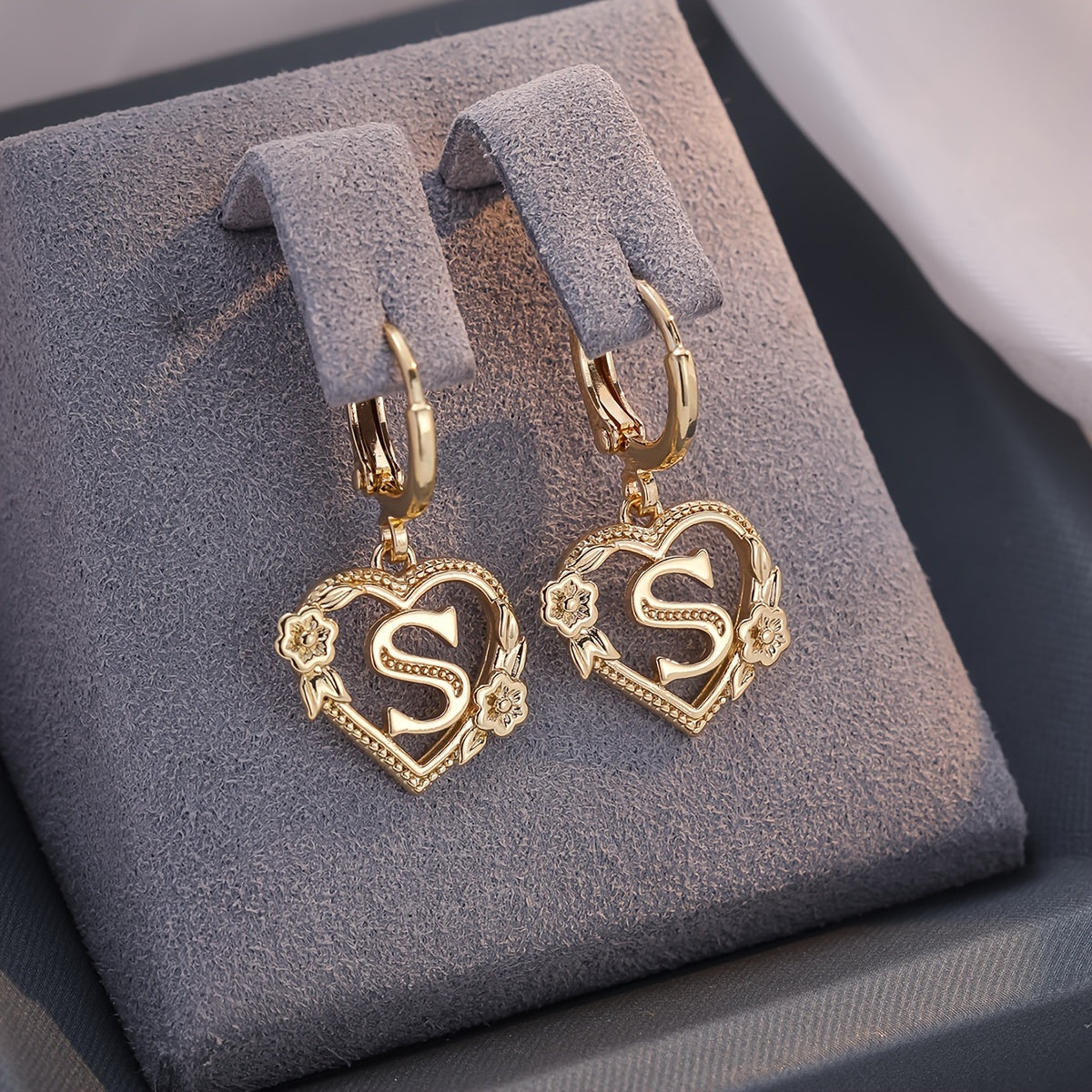 BowLift | Dainty Initial Letter Heart Hoop Earrings