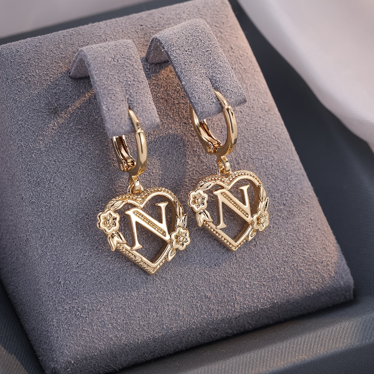 BowLift | Dainty Initial Letter Heart Hoop Earrings