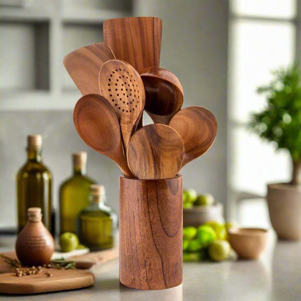 Skanto | Skanto TeakChef Kitchen Set – Sustainable Antibacterial Kitchen Utensils Made from Teak Wood