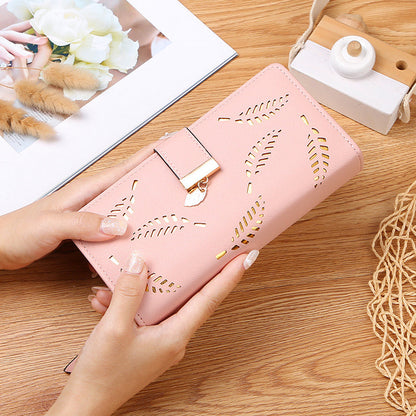 Long wallet for women with leaf pattern