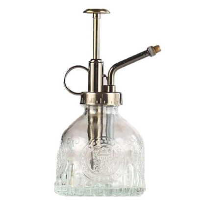 BowLift | Embossed glass bottle with metal nozzle – Plant sprayer for flower watering in vintage design