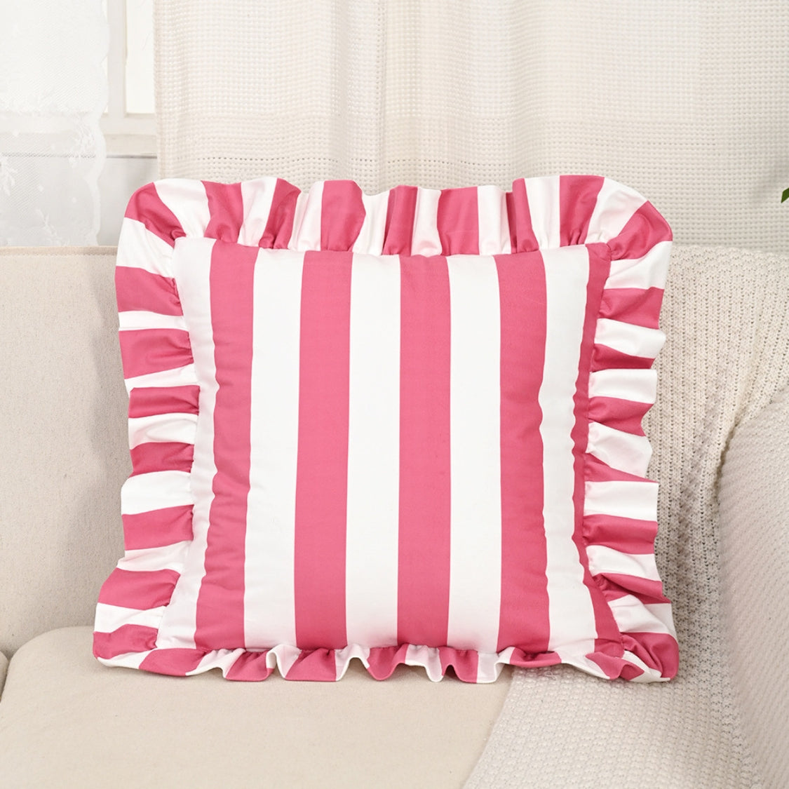 BowLift | Retro Striped Ruffle Cushion Cover