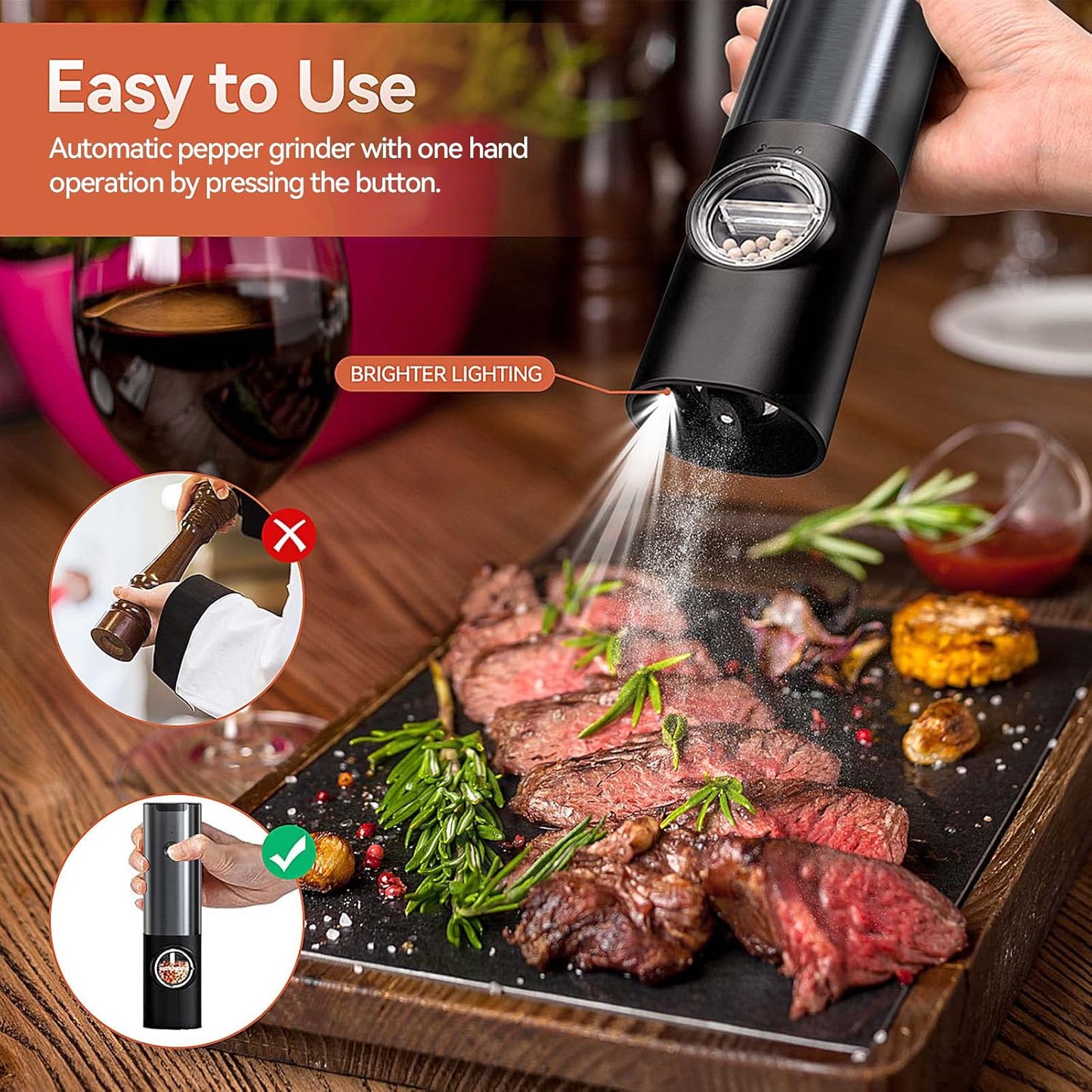 Skanto | Noble Electric Salt and Pepper Grinder with Battery
