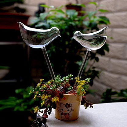 Self-watering glass birds