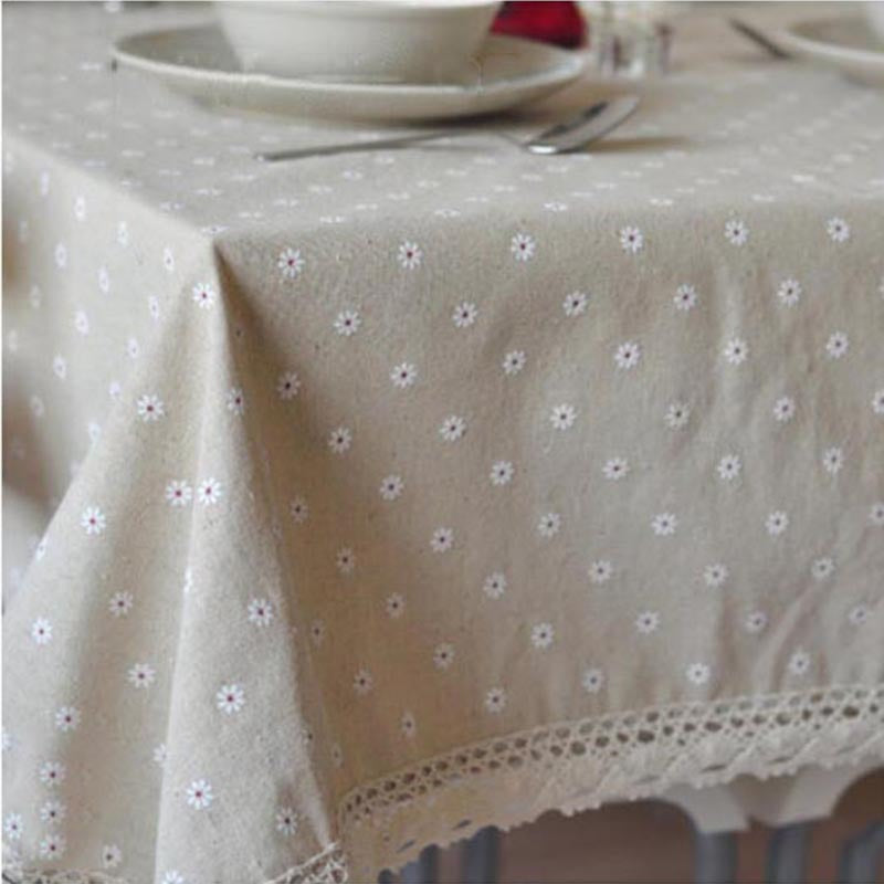 Cotton linen tablecloth with daisy pattern