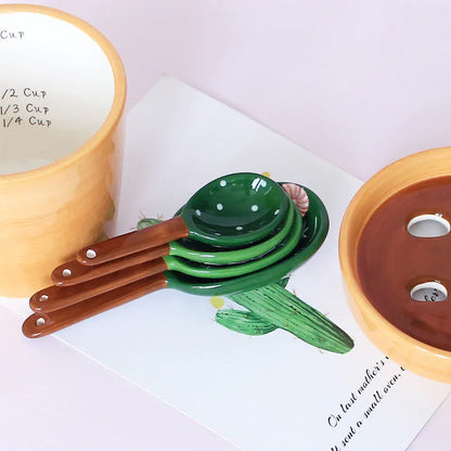 Prickly Cacti Measuring Set, Ceramic Measuring Spoons and Cups | Bowlift