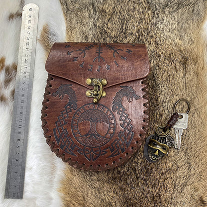 medieval Nordic embossed leather belt pouch