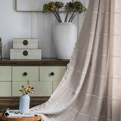Skanto | Checkered Fringe Semi-Blackout Curtains – Boho Style Drapes