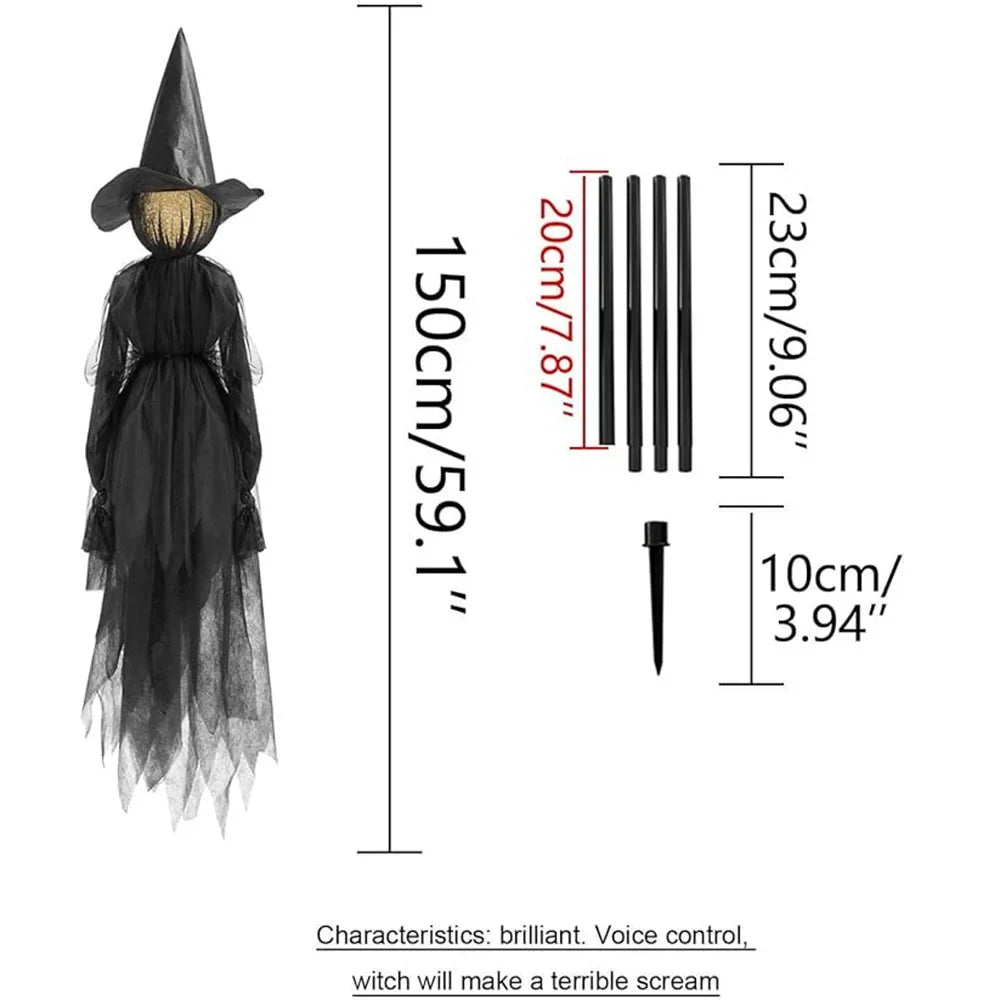 Glowing hand holds Halloween witch decoration