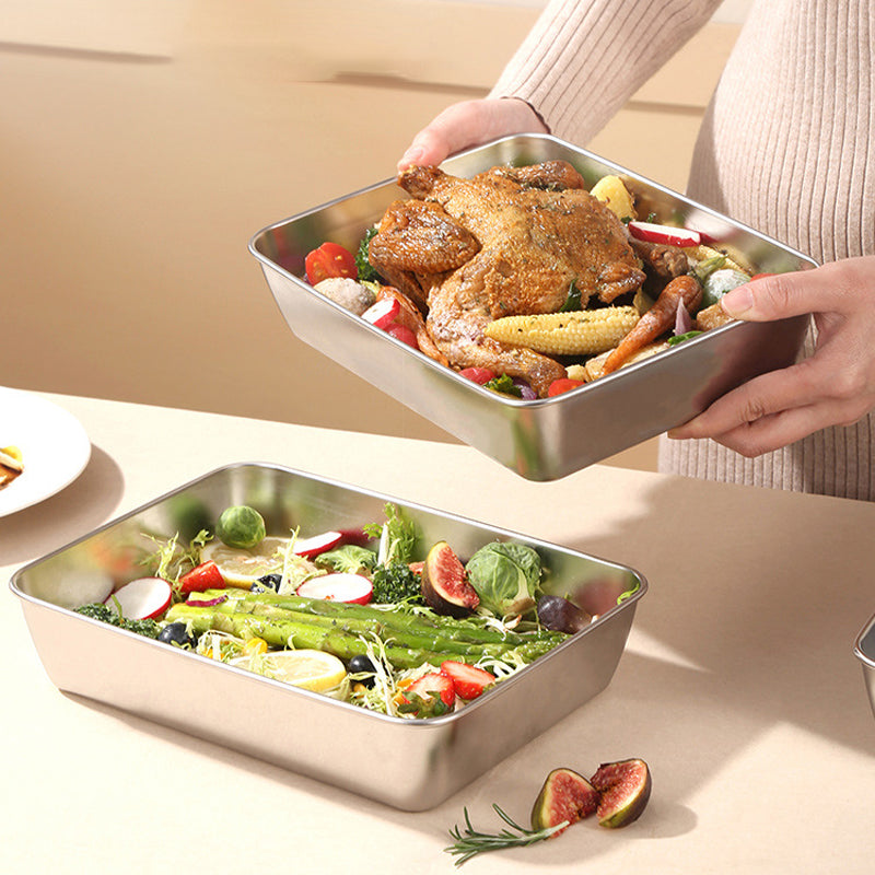 304 Stainless Steel Square Plate with Lid Food Storage Container for Kitchen | Bowlift