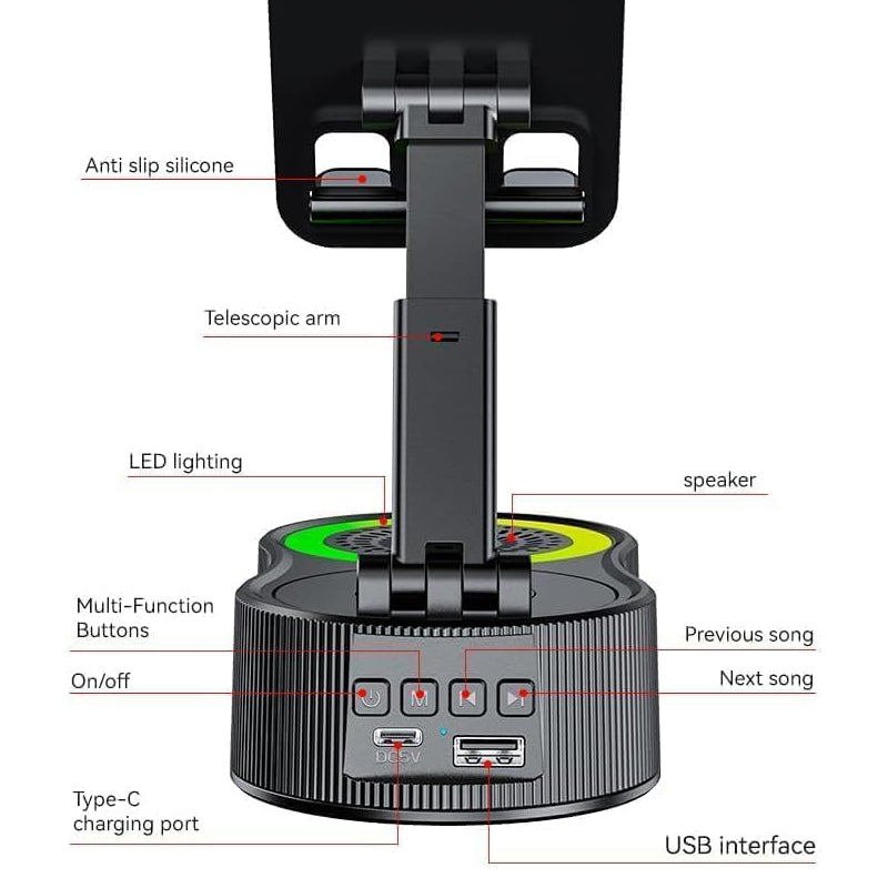 BowLift | 360° Adjustable Phone Stand with Built-in Bluetooth Speaker