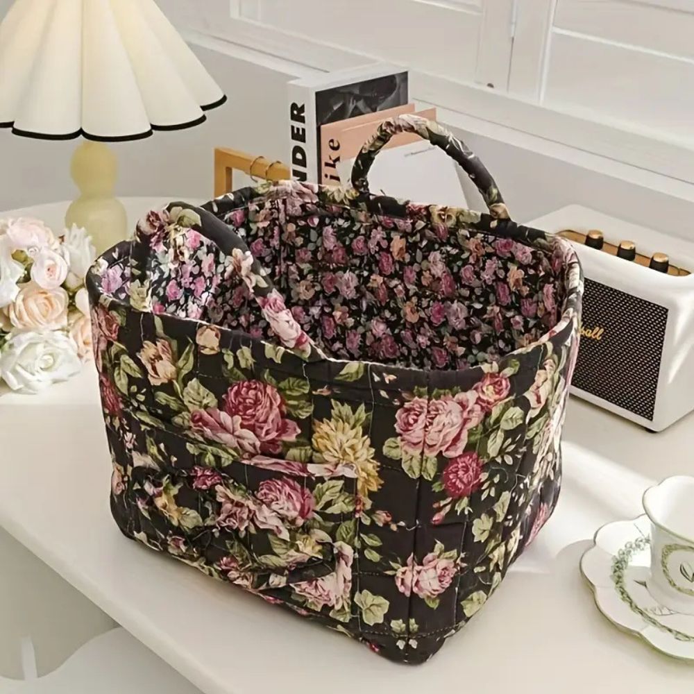 Norvo | Floral Canvas Storage Basket for Home Organization
