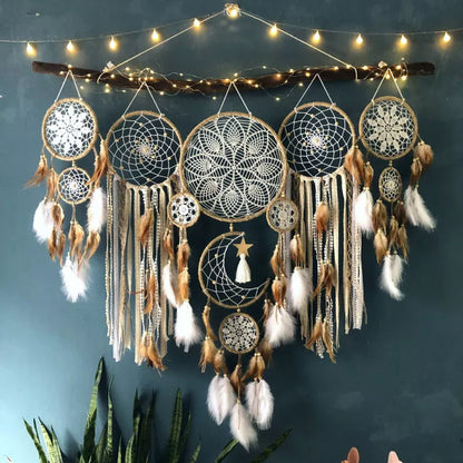 Dreamcatcher Moon and Stars Hanging Above Bed (5 PCS) Skanto