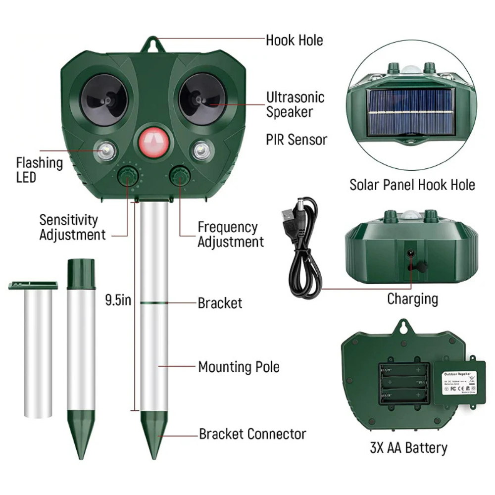 BowLift | Repeller Solar Ultrasonic Bird Repeller Outdoor Waterproof Yard