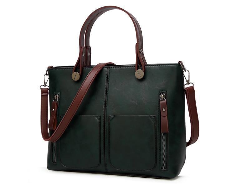 Cera - Double Front Pocket Vintage Tote Handbag | Bowlift