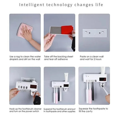 Smart UV Light Sterilizer Toothbrush Holder, Wall Mounted Toothpaste Dispenser | Skanto