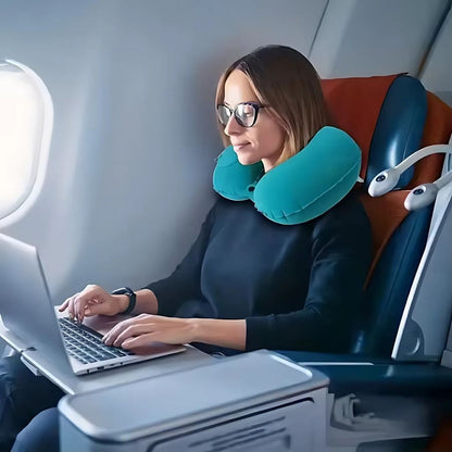 TravelThrive | Inflatable Travel Neck Pillow – Adjustable Firmness – Soft Velvet Cover – Neck Pain Relief – Compact for All Journeys Bowlift