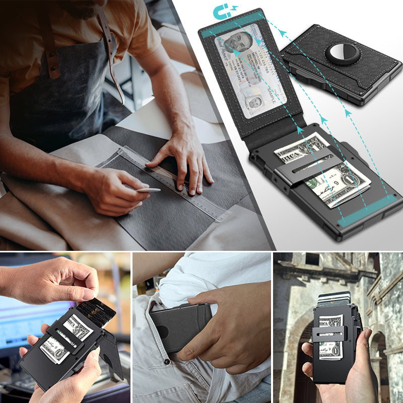 BowLift | Men's Business Style PU Leather Card Slots for AirTag