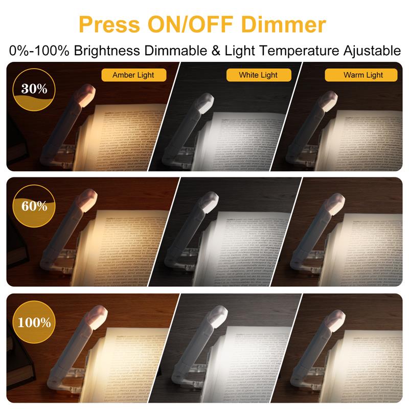 LED USB rechargeable book reading lamp, adjustable brightness, eye protection