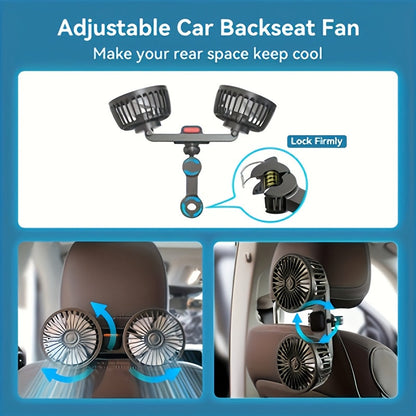 BowLift | Double Fan AirTrek Duo | 360° rotatable | Ultra-quiet & Compact | USB Car Fan with 5 Blades