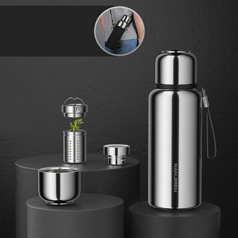 Skanto | Insulated Thermos Water Bottle, with Tea Filter & Wide Mouth Opening, for Coffee, Tea & Cold Drinks