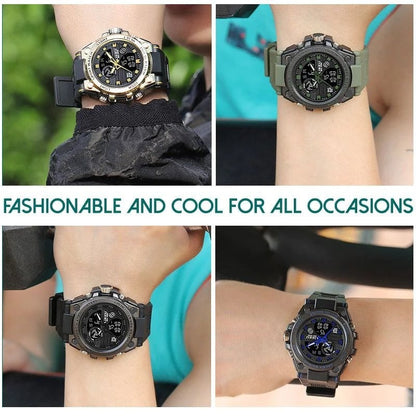 Sporty men's wristwatch with dual display mode, multifunctional, waterproof and luminous
