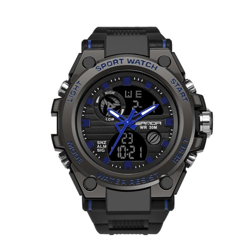 Sporty men's wristwatch with dual display mode, multifunctional, waterproof and luminous