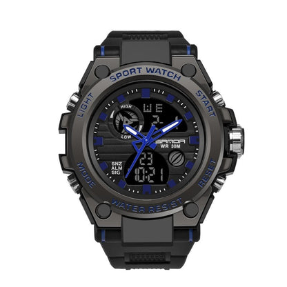 Sporty men's wristwatch with dual display mode, multifunctional, waterproof and luminous