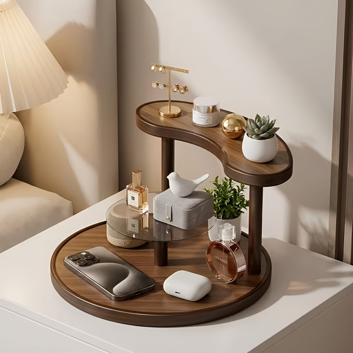 Rotating wooden makeup organizer - 3-tiered and staBowlifte | Practical storage for cosmetics | Bowlift