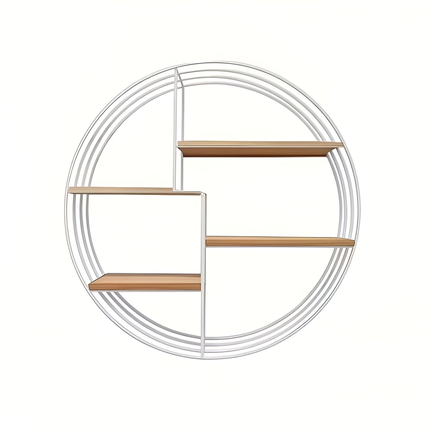 Round Wall Shelf with 4 Tiers – Retro Design made of Wood & Metal | Decorative Hanging Shelf for Living Room, Bathroom & Bedroom | Karnz