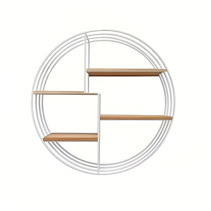 Round Wall Shelf with 4 Tiers – Retro Design made of Wood & Metal | Decorative Hanging Shelf for Living Room, Bathroom & Bedroom | Karnz