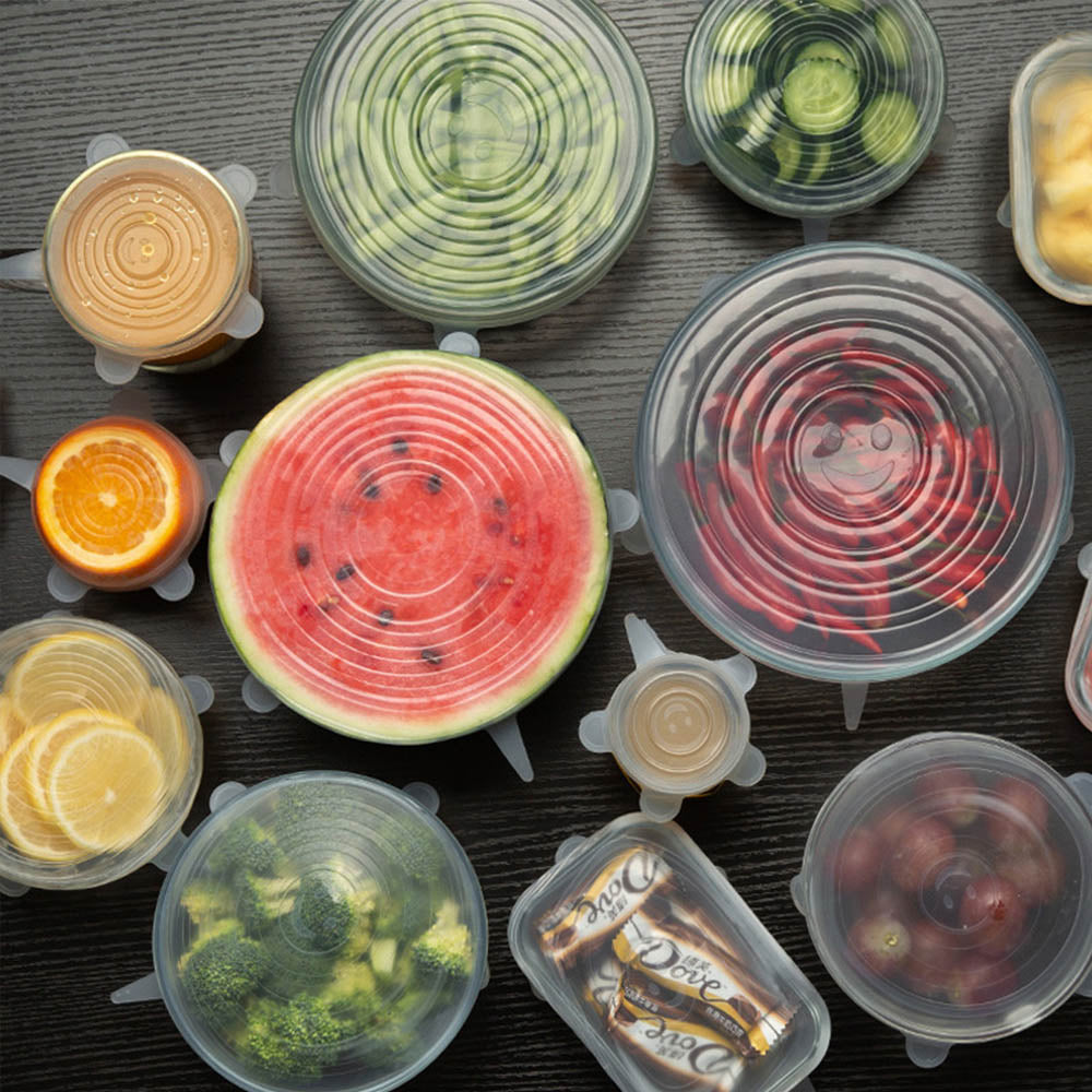 6 Pieces Adaptable Lids Silicone Covers Food Wraps Elastic Stretchable Lids | Brehn