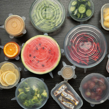 6 Pieces Adaptable Lids Silicone Covers Food Wraps Elastic Stretchable Lids | Brehn