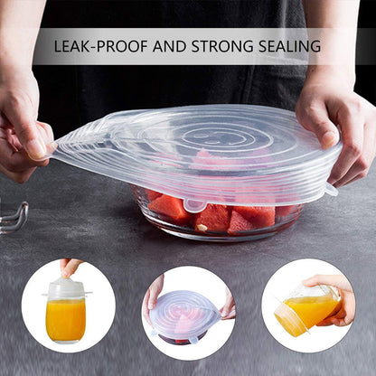 6 Pieces Adaptable Lids Silicone Covers Food Wraps Elastic Stretchable Lids | Brehn