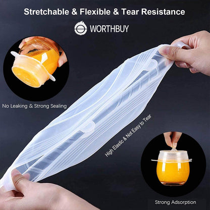 6 Pieces Adaptable Lids Silicone Covers Food Wraps Elastic Stretchable Lids | Brehn