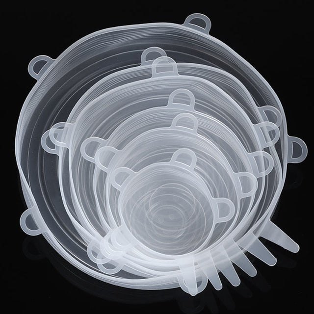 6 Pieces Adaptable Lids Silicone Covers Food Wraps Elastic Stretchable Lids | Brehn