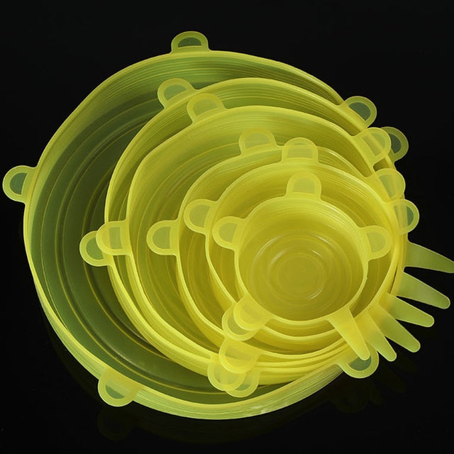 6 Pieces Adaptable Lids Silicone Covers Food Wraps Elastic Stretchable Lids | Brehn