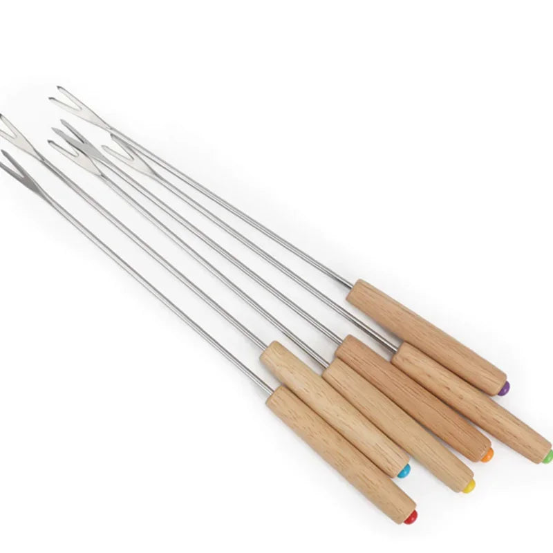 6Pcs Stainless Steel Forks with Wooden Handle for BBQ Campfire Grill | Bowlift