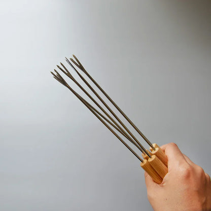 6Pcs Stainless Steel Forks with Wooden Handle for BBQ Campfire Grill | Bowlift