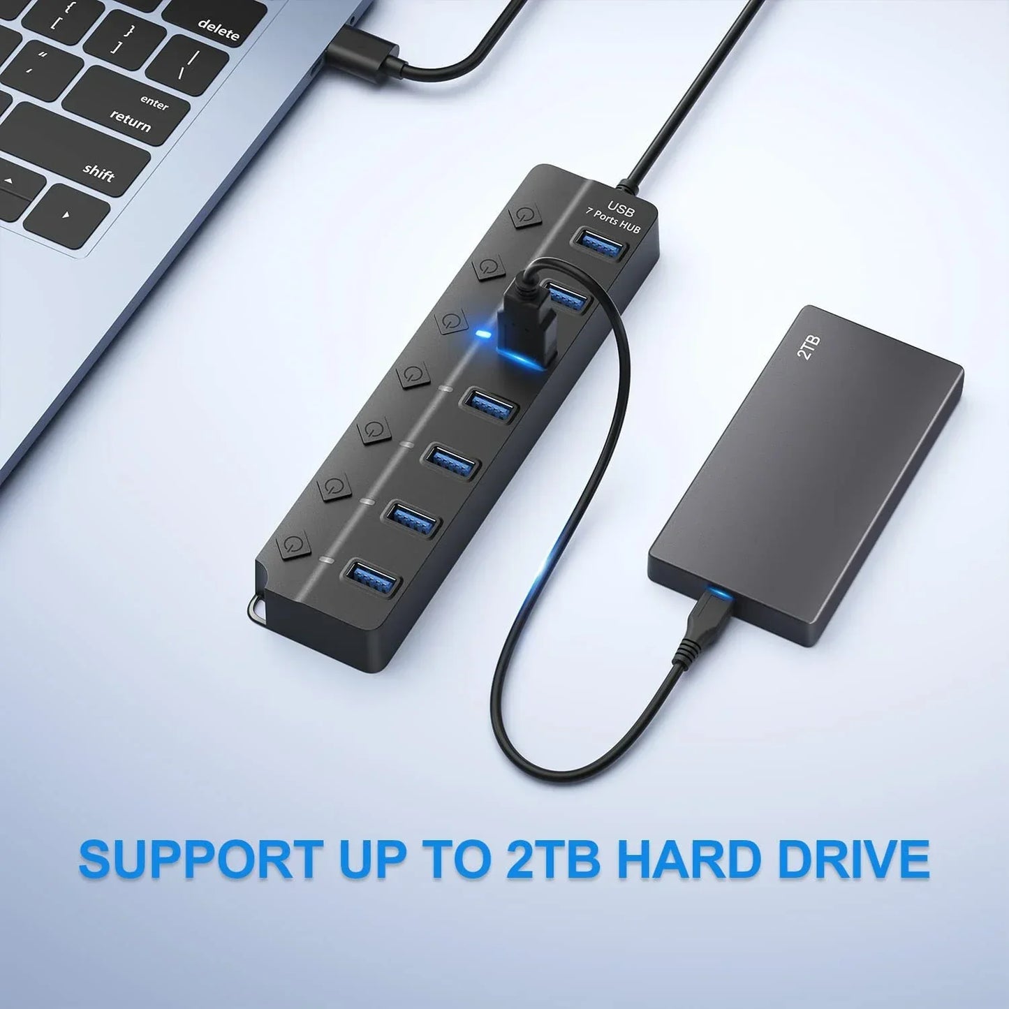 BowLift | 7-Port USB 3.0 Hub with Power Switch – PortMaster (1+1 FREE)