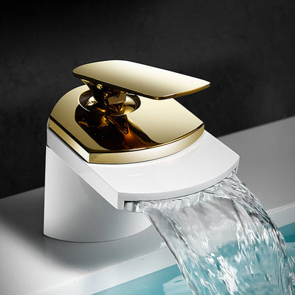 BowLift | Bathroom Sink Faucet Lever Handle Brass Waterfall Spout Sink Faucet