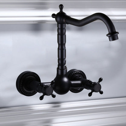 Kalsten | Black Wall-Mounted Bathroom Faucet American Classic Widespread Sink Faucet
