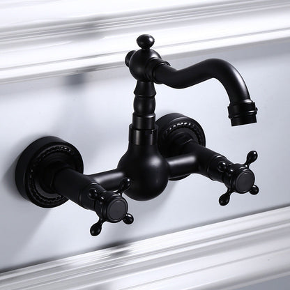 Kalsten | Black Wall-Mounted Bathroom Faucet American Classic Widespread Sink Faucet