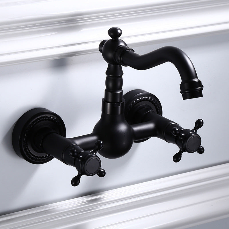 Black Wall-Mounted American Classic Widespread Bathroom Faucet