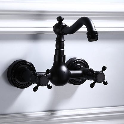 Black Wall-Mounted American Classic Widespread Bathroom Faucet