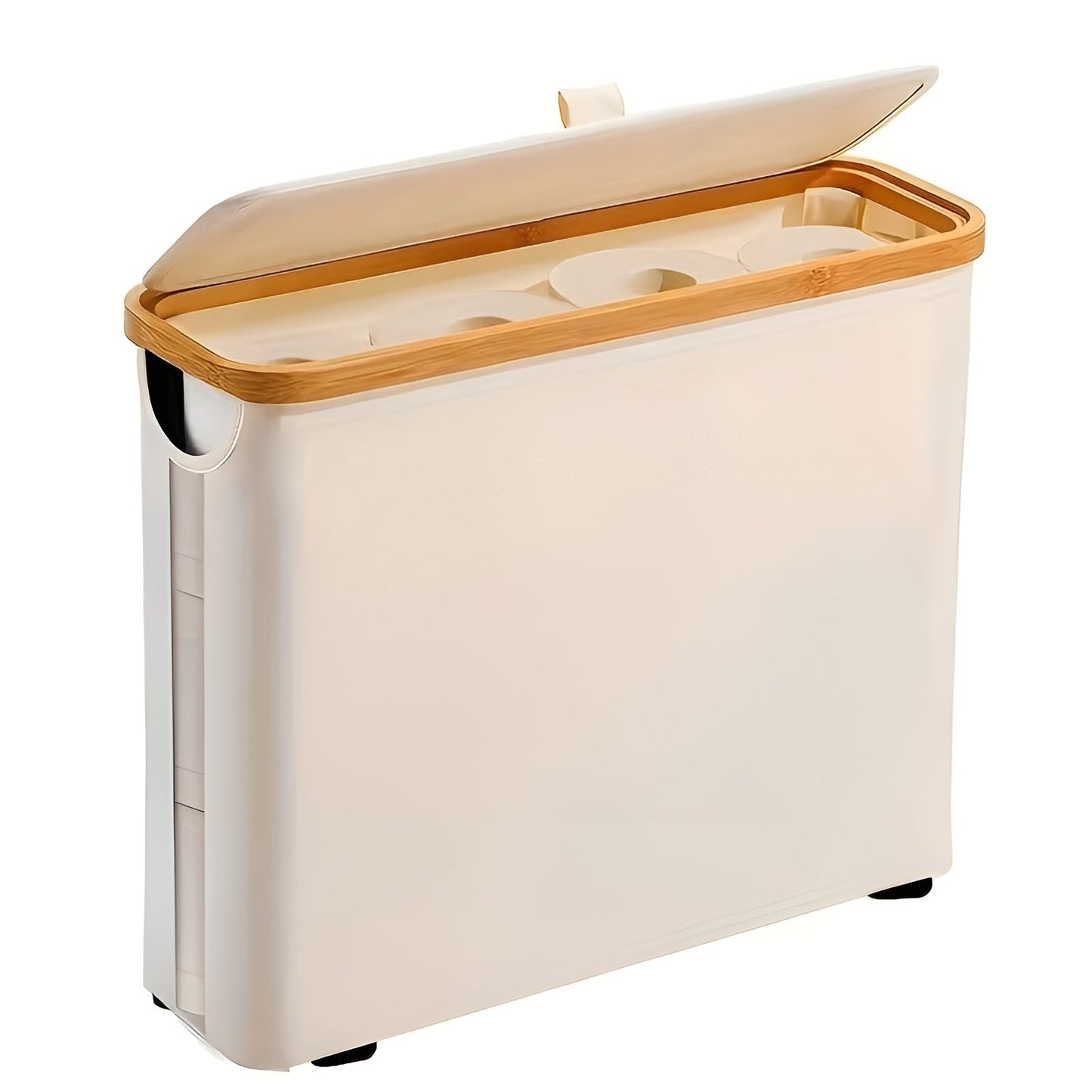 Large Toilet Paper Holder with Lid – Space-Saving and Foldable | Wood Frame for Bathroom and Toilet | Skanto