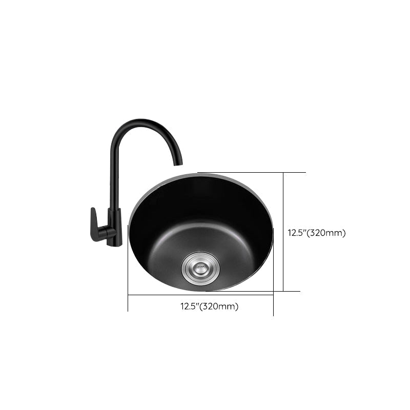 BowLift | Stainless Steel Round Sink in Black Single Basin Undermount Sink with Basket Strainer