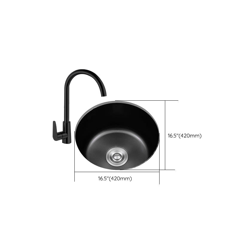 BowLift | Stainless Steel Round Sink in Black Single Basin Undermount Sink with Basket Strainer